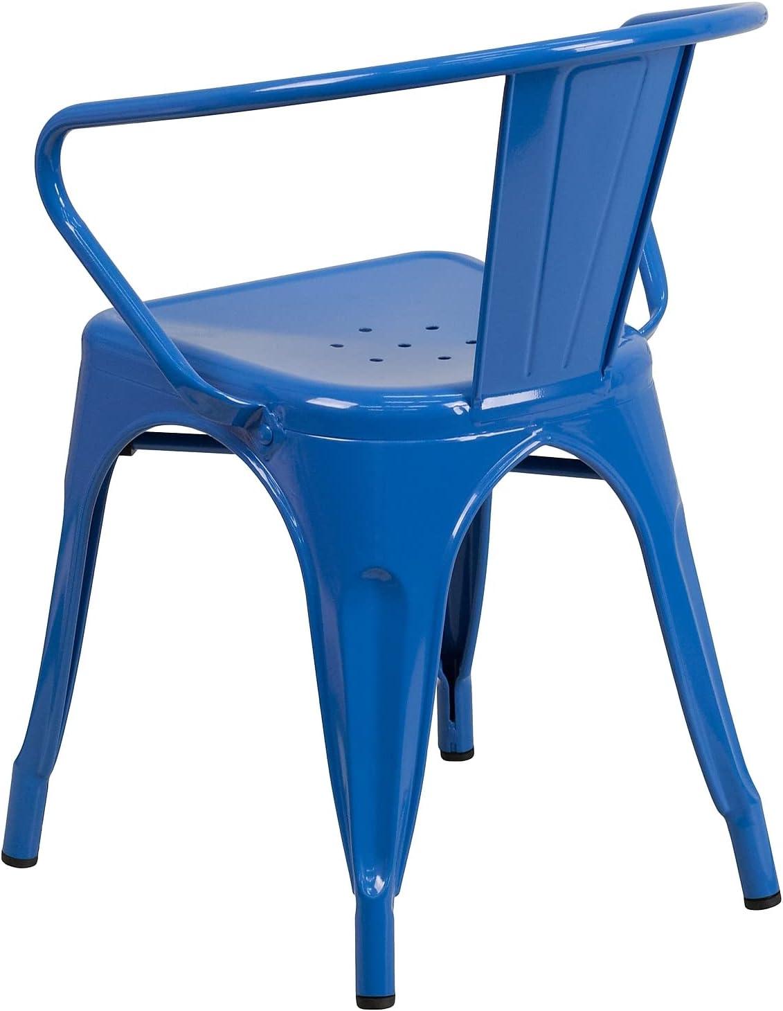 Flash Furniture Commercial Grade 4 Pack Blue Metal Indoor-Outdoor Chair with Arms