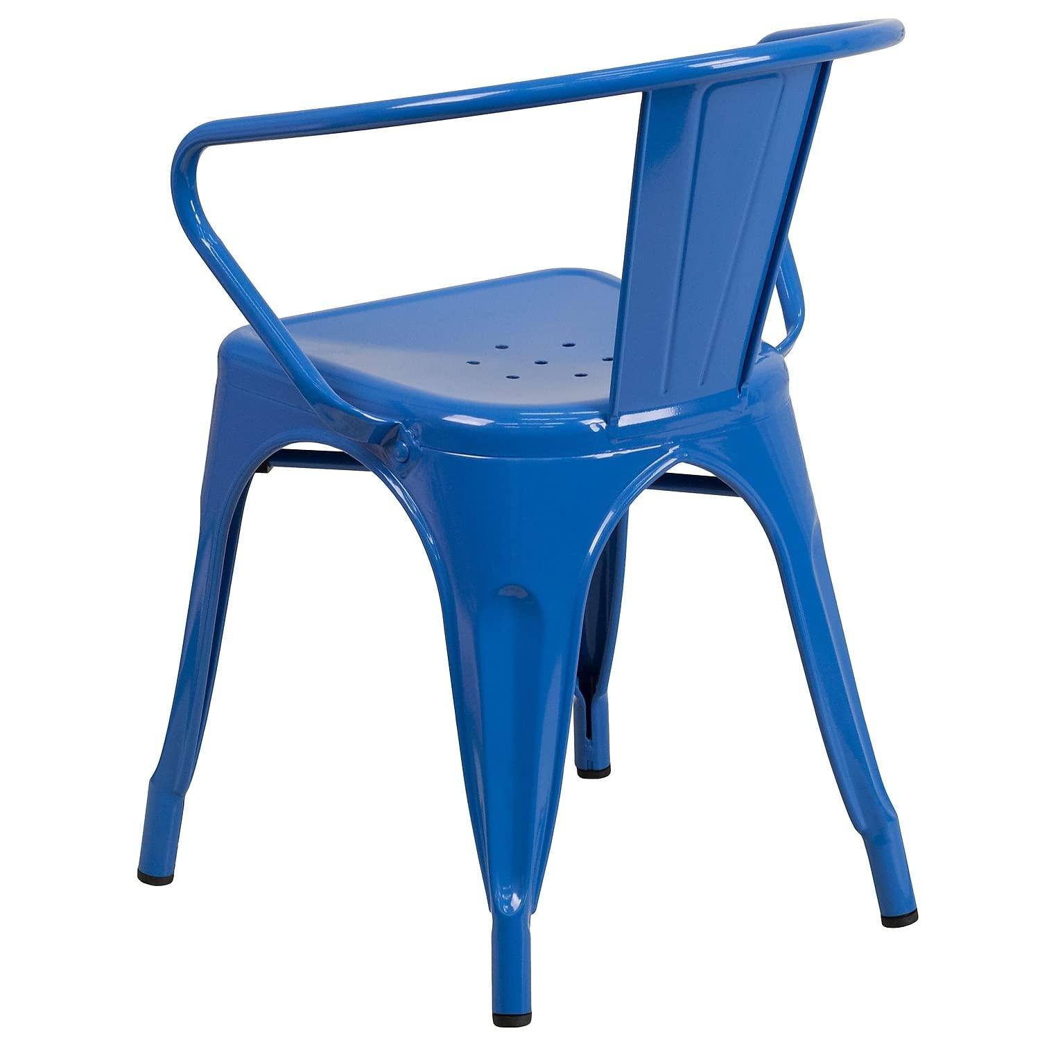 Flash Furniture Commercial Grade 4 Pack Blue Metal Indoor-Outdoor Chair with Arms
