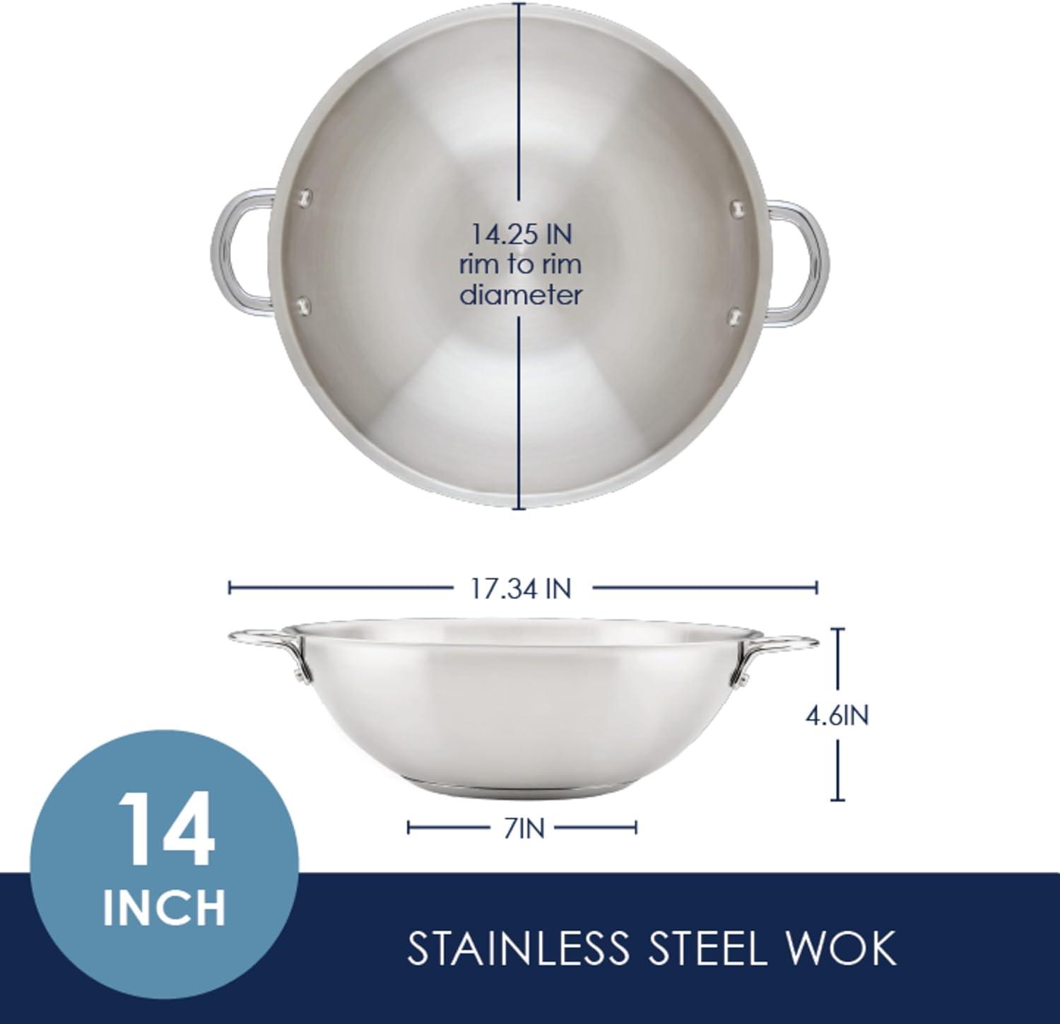 Rachael Ray Professional Stainless Steel Wok/Stir-Fry Pan, Compatible with All Cooktops, Induction Ready, Dishwasher and Metal Utensil Safe, 14 Inch - Stainless Steel