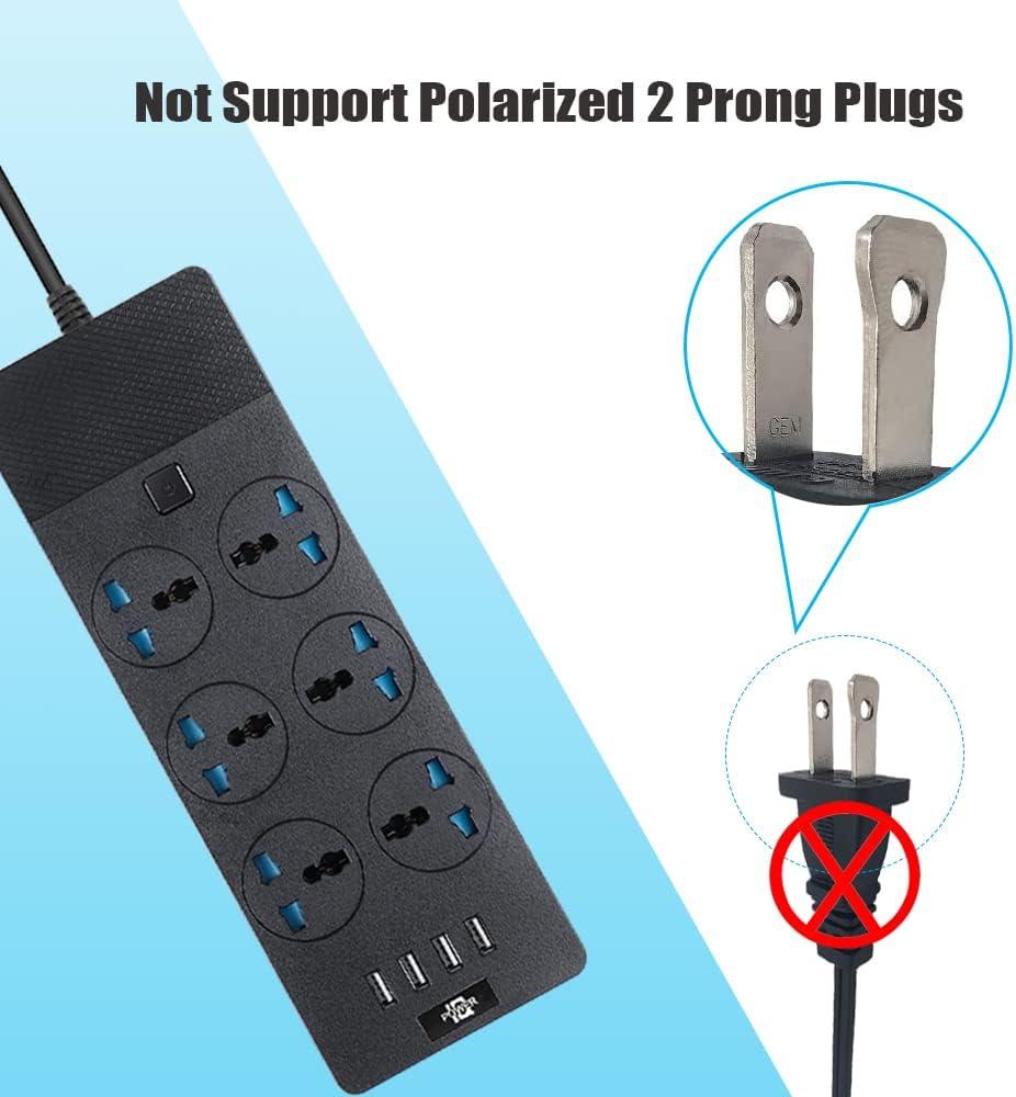 Black 6-Outlet Universal Power Strip with USB Ports and 6ft Cord