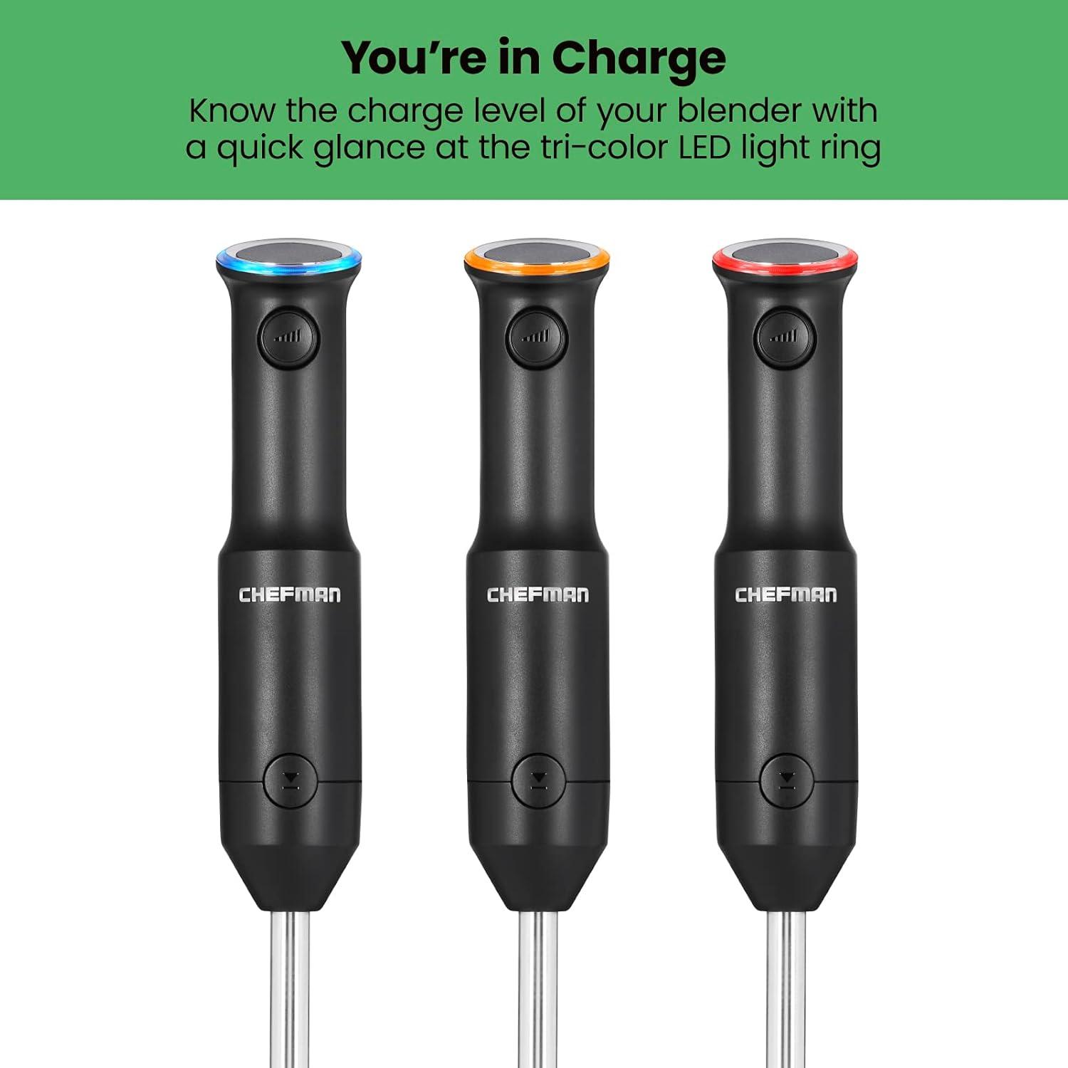 Chefman Cordless Handheld Immersion Blender, Variable Speed, Stainless-Steel Blade, Black