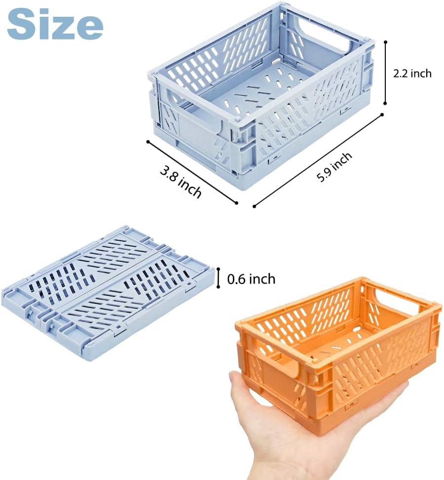 NOGIS 5-Pack Pastel Crates for Desk Organizers, Mini Plastic Baskets for Office Organization, Collapsible Crate Stacking Folding for Home Kitchen Bedroom Bathroom Office (M Size 7.8" x 5.9"）