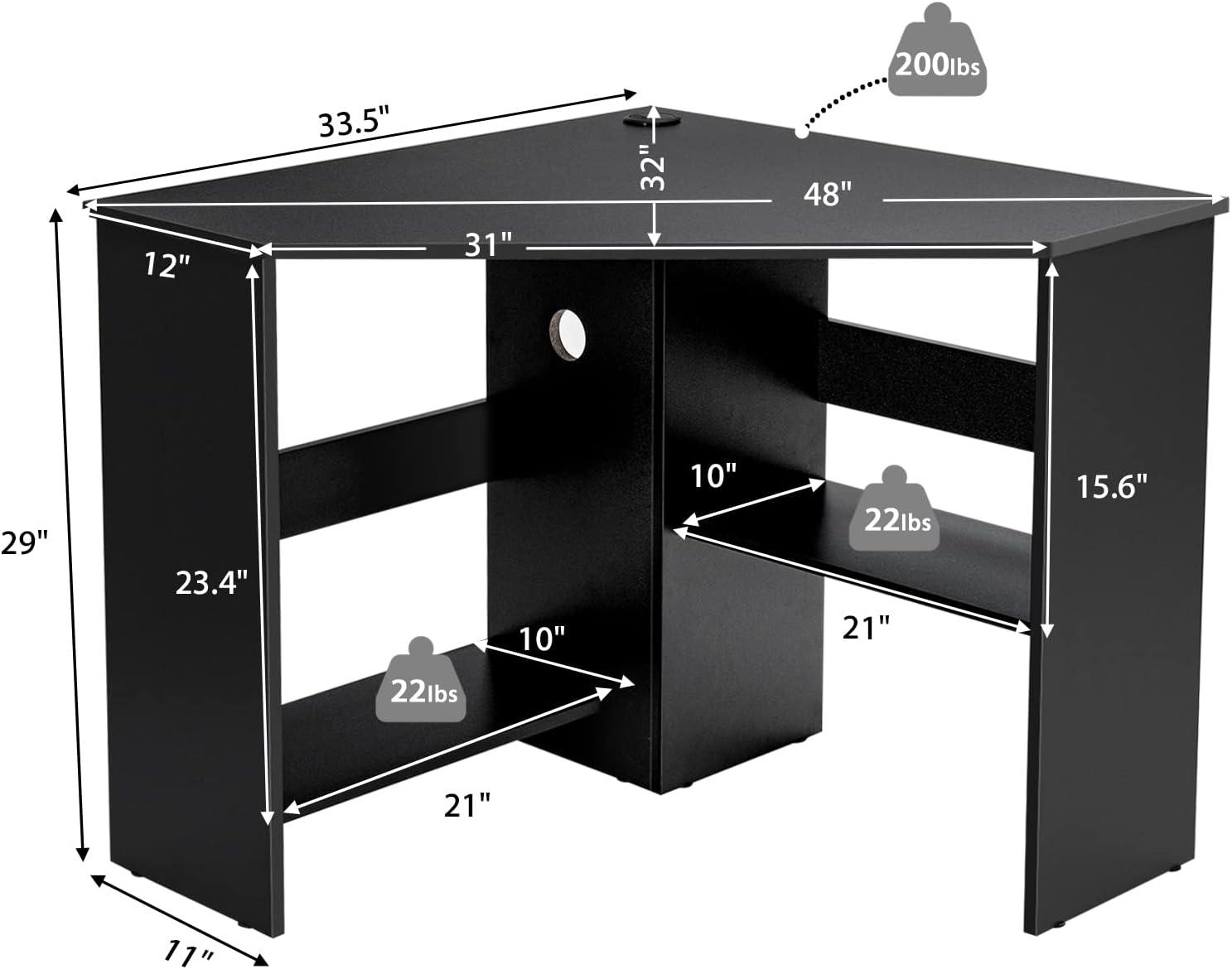 Costway Corner Computer Desk Triangle Writing Workstation w/ Storage Shelf Black
