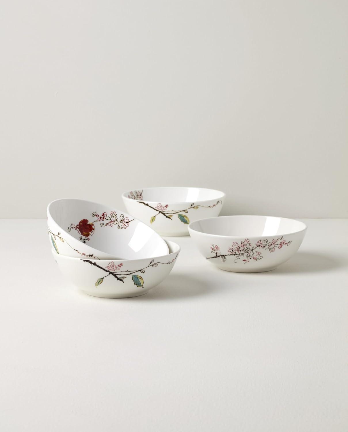 Floral Branch Porcelain Soup Bowls, Set of 4