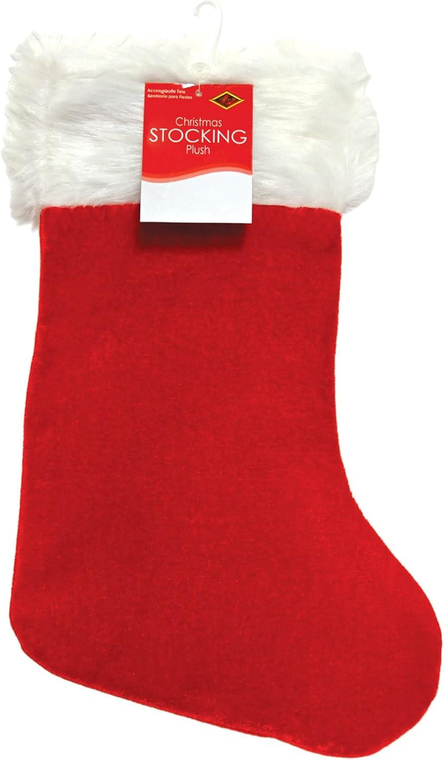 Red Plush Christmas Stocking with White Faux Fur Trim