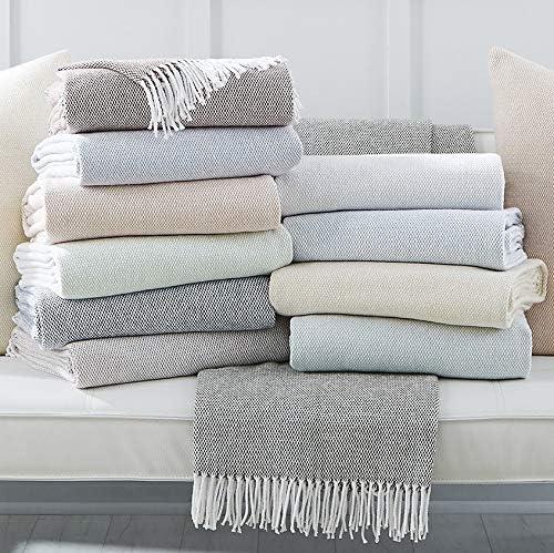 Lightweight Cotton Basketweave Throw Blanket with Fringe