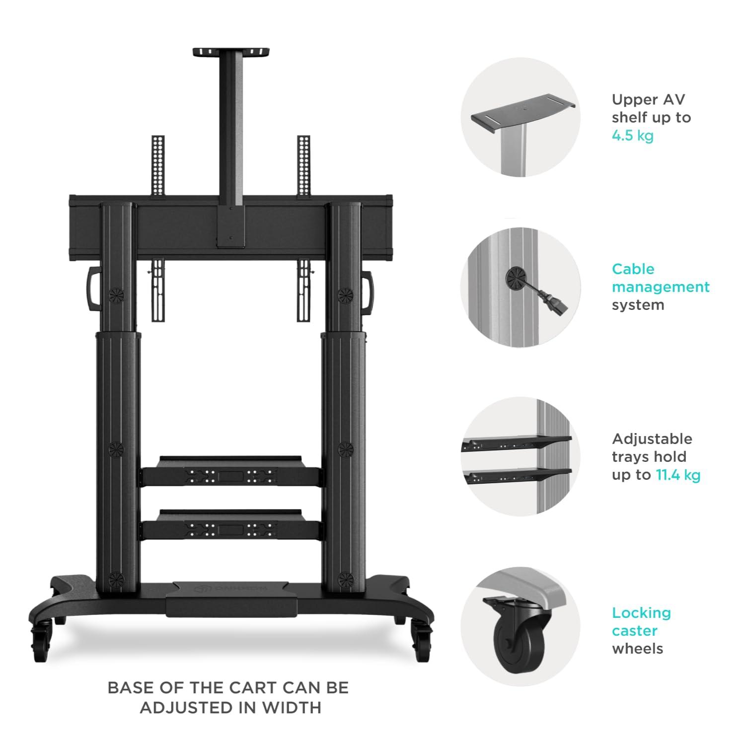 ONKRON Mobile TV Stand for 60-100 Inch Flat/Curved TV up to 301 lbs, Heavy Duty TV Stand Height Adjustable