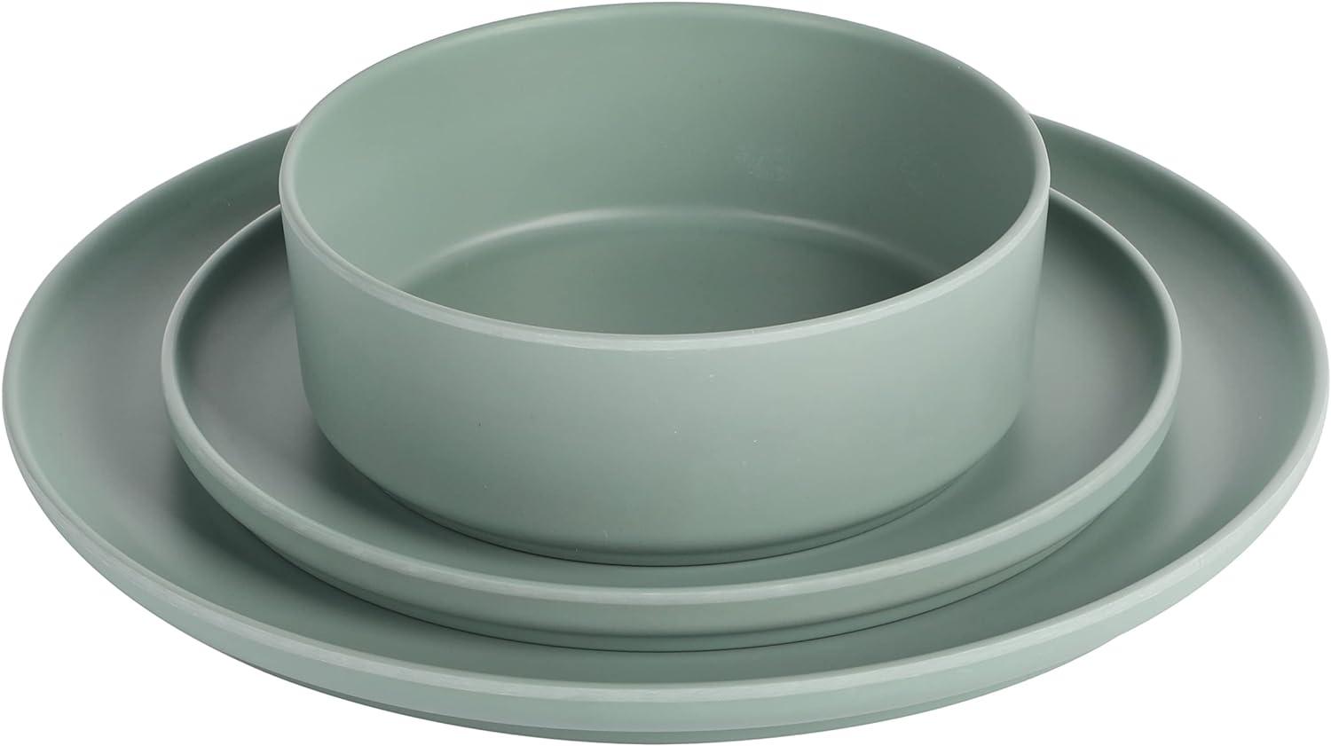 Sage Green Melamine Coastal Dinnerware Set, Service for 4