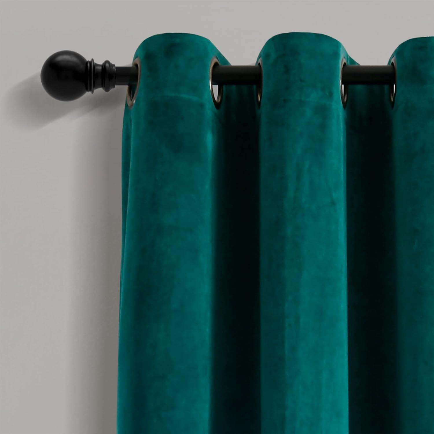 Prima Velvet Solid Light Filtering Grommet Window Curtain Panels Teal Green 38X84 Set