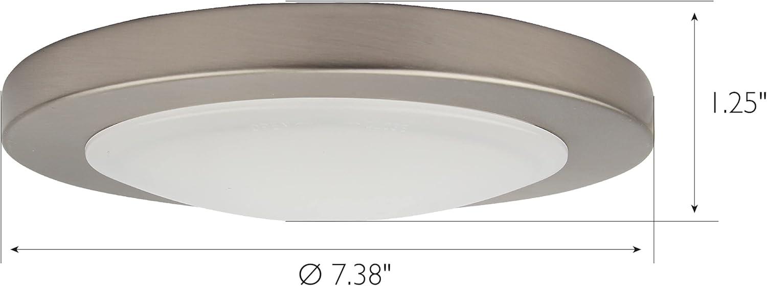 Design House 588152 Paxton Modern Integrated LED Disk Light Indoor/Outdoor Ceiling Flush Mount Dimmable with White Lens Shade for Bathroom Entryway Living Room, Brushed Nickel