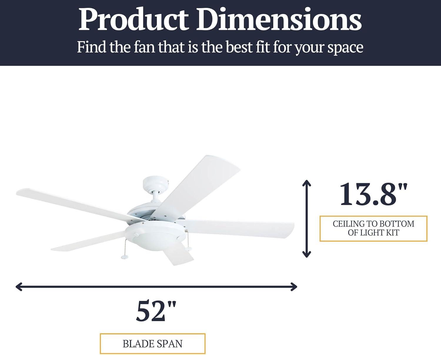 Prominence Home Bolivar 52" White Ceiling Fan with 5 Blades, Integrated LED Light Kit, Pull Chains & Reverse Airflow