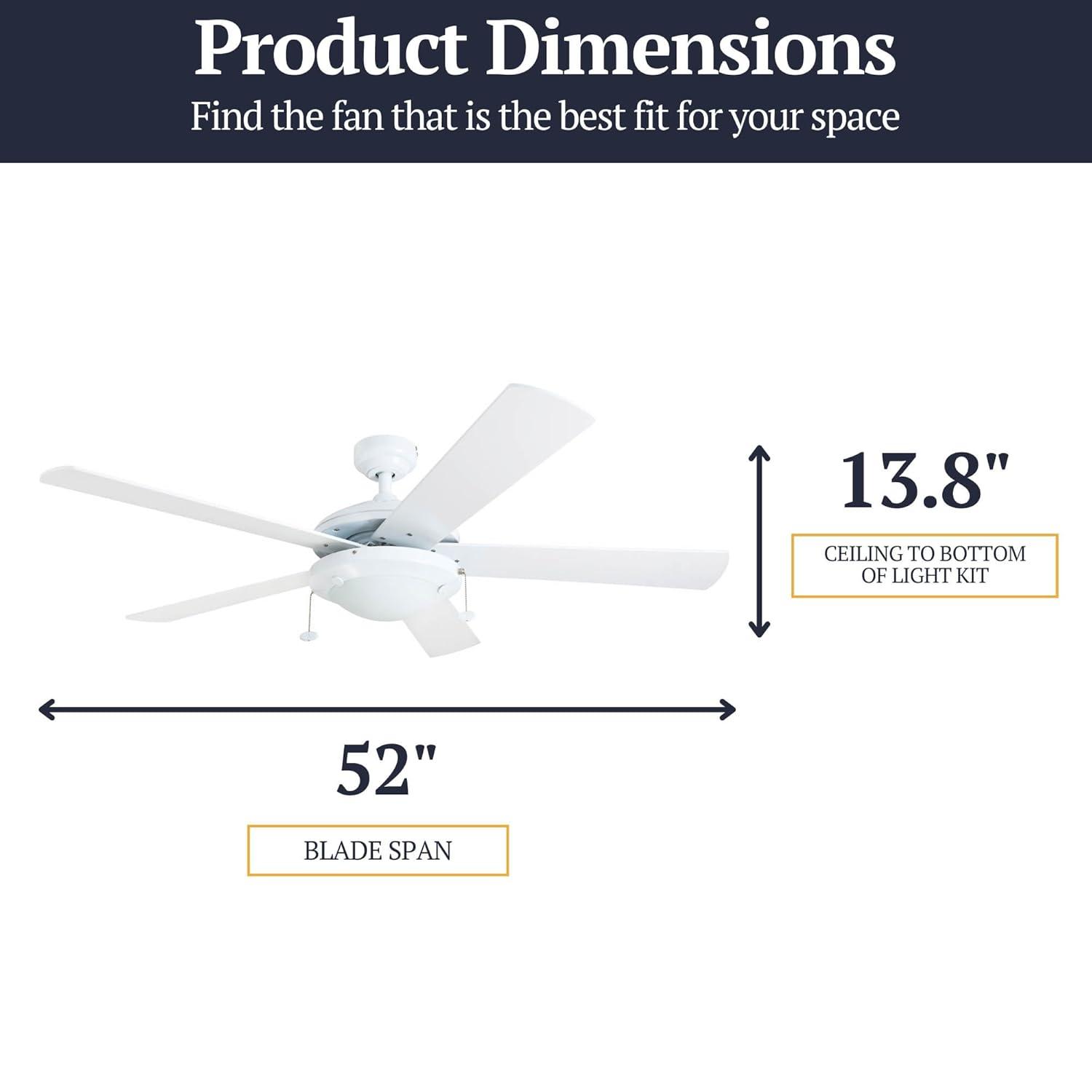 Prominence Home Bolivar 52" White Ceiling Fan with 5 Blades, Integrated LED Light Kit, Pull Chains & Reverse Airflow