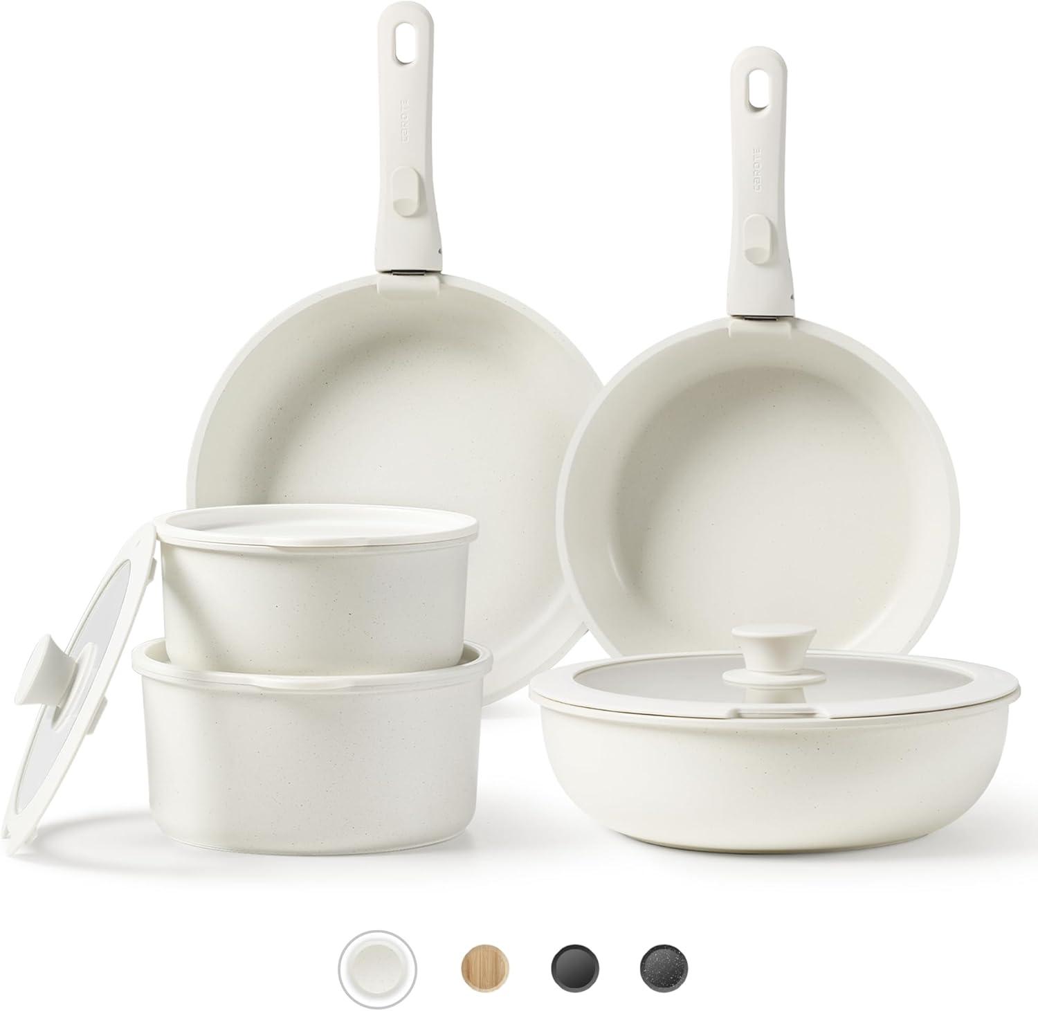 White Granite 11-Piece Nonstick Aluminum Cookware Set with Removable Handles