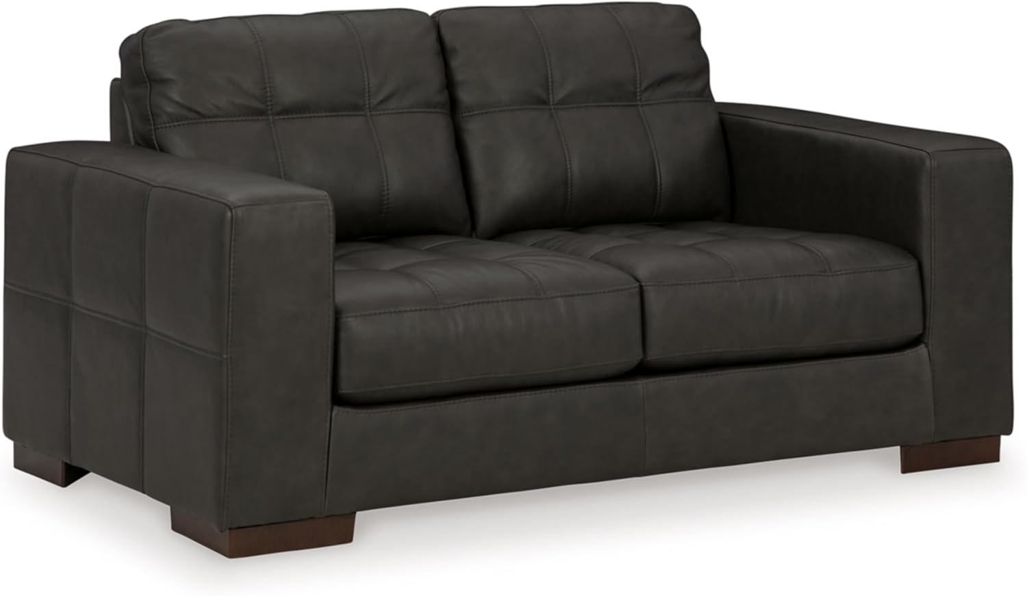 Luigi 70'' Black Tufted Faux Leather Loveseat with Track Arm