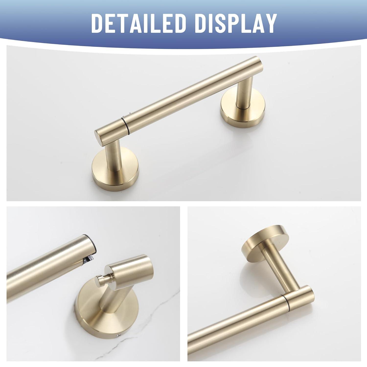 Fixsen Gold Toilet Paper Holder Bathroom Double Post Pivoting Tissue Roll Holder Stainless Steel and Zinc Alloy Wall Mount Detachable (Gold, 1)