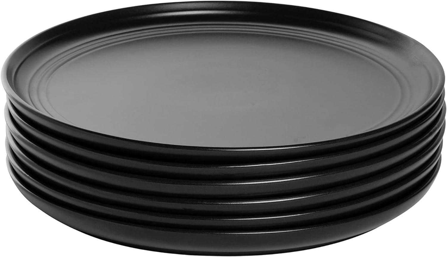 Matte Black Ceramic 10.5" Dinner Plates, Set of 6