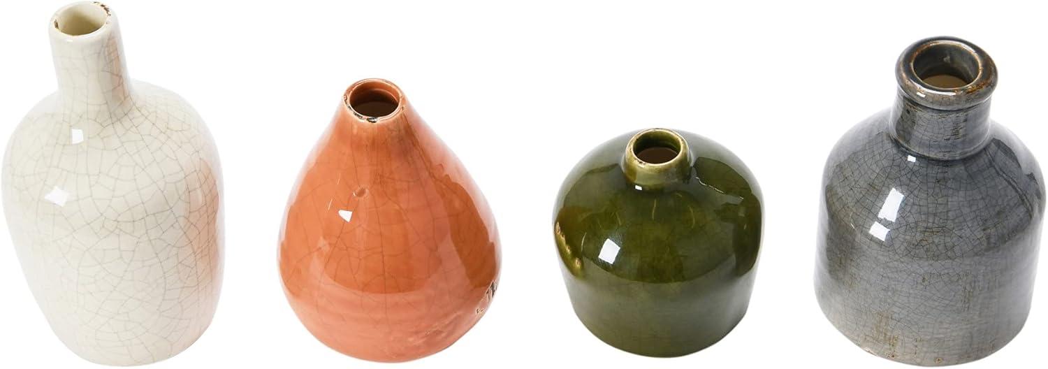 Main + Mesa Stoneware Bud Vases in Crackle Glaze, Olive/Terracotta Tones, Set of 4