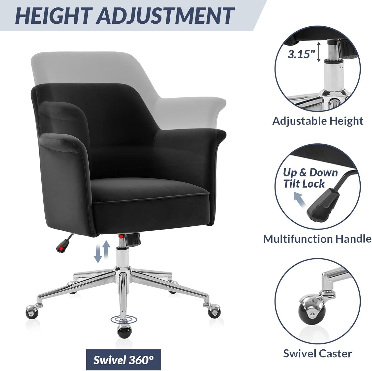 BELLEZE Modern Upholstered Velvet Desk Chair, Rolling Swivel Office Or Vanity Seating, Stylish Comfy Armchair With Easily Adjustable Height - Peyton (Blue)