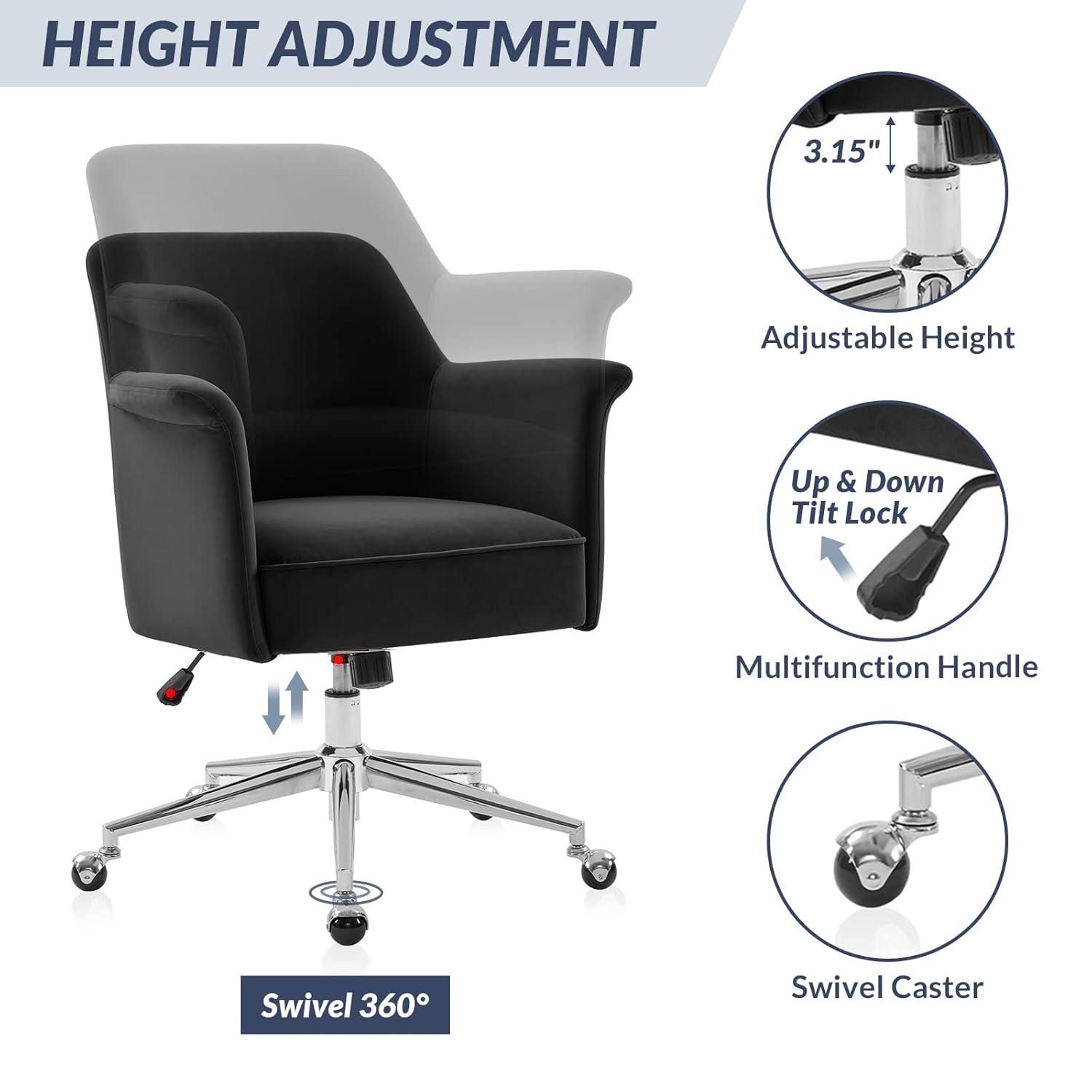 BELLEZE Modern Upholstered Velvet Desk Chair, Rolling Swivel Office Or Vanity Seating, Stylish Comfy Armchair With Easily Adjustable Height - Peyton (Blue)