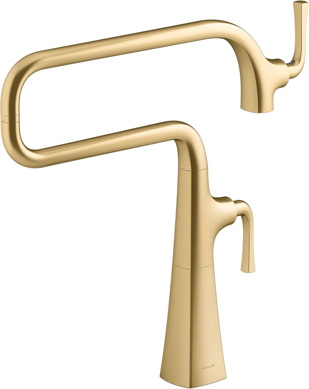 Vibrant Brushed Moderne Brass Deck-Mount Pot Filler Faucet