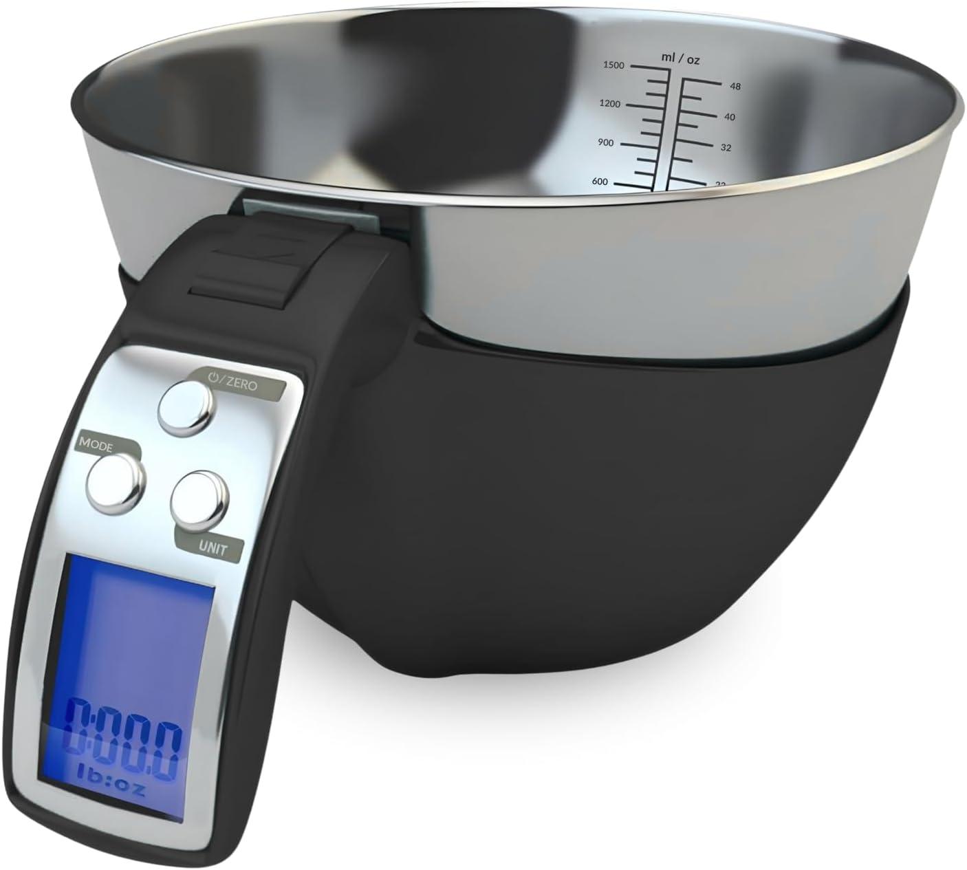 Black Digital Kitchen Scale with Stainless Steel Bowl