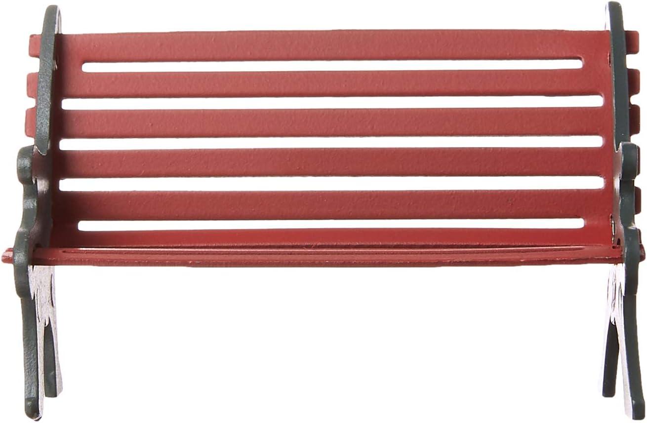 Village Décor Accessory Red Wrought Iron Park Bench 2.25in H