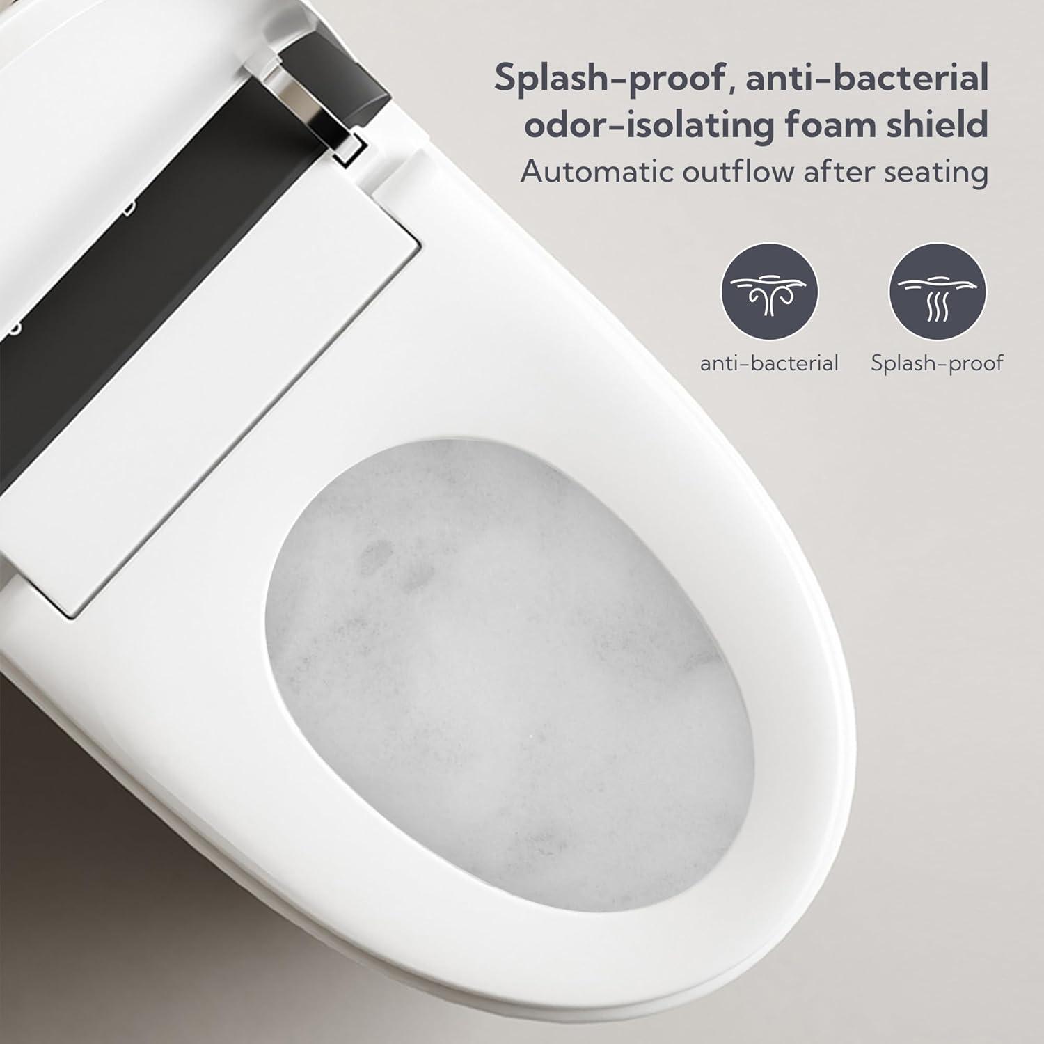 Luxury Smart Toilet with Bidet Built In Bidet Toilet Heated Seat, Foot Sensor,Warm water and Air Dryer,Voice Control, 1.28 GPF Powerful Auto Flush, Instant Hot Water and Ambient Lighting-White