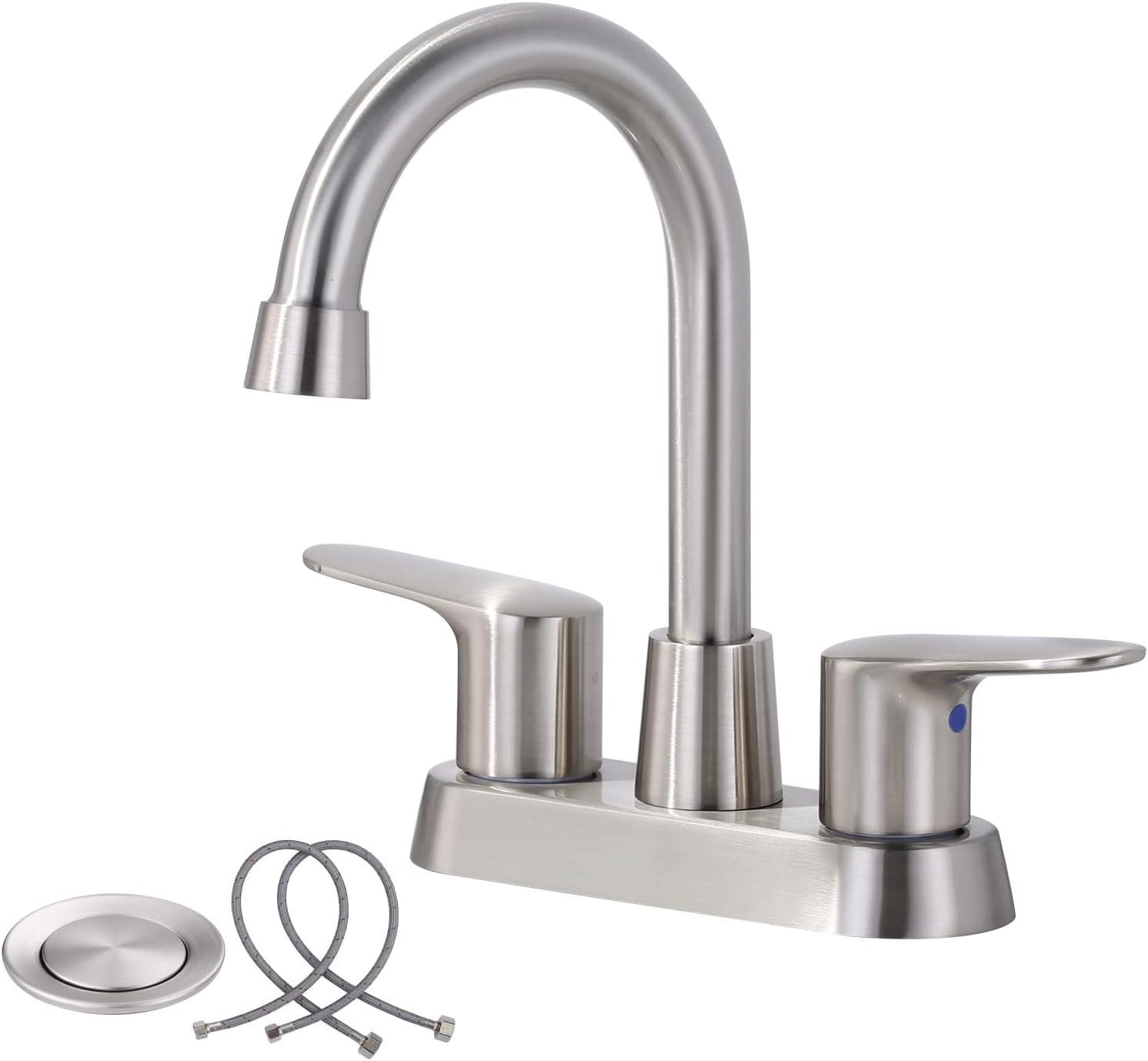 4 Inch Bathroom Faucets 2 or 3 Hole, 2 Handle Bathroom Sink Faucet, 360° Swivel Spout Lavatory Vanity Sink Faucet with Water Supply Lines & Pop Up Drain