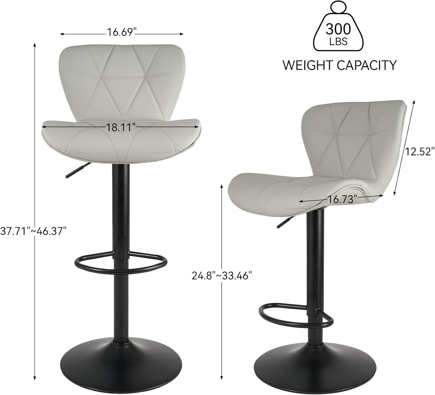 Modern Bar Stools Set of 2, Adjustable Faux Leather Upholstered Swivel Counter Stools, Light Grey