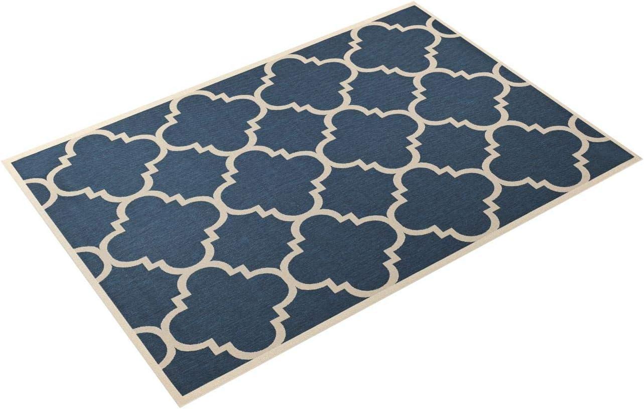 Safavieh Courtyard Becky Quatrefoil Indoor/Outdoor Area Rug, 6'7" x 9'6", Navy/Beige