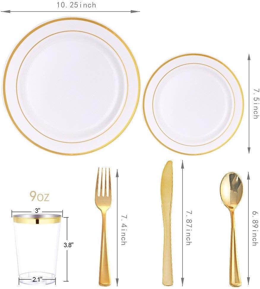 Elegant Gold and White Plastic Dinnerware Set for 25 Guests