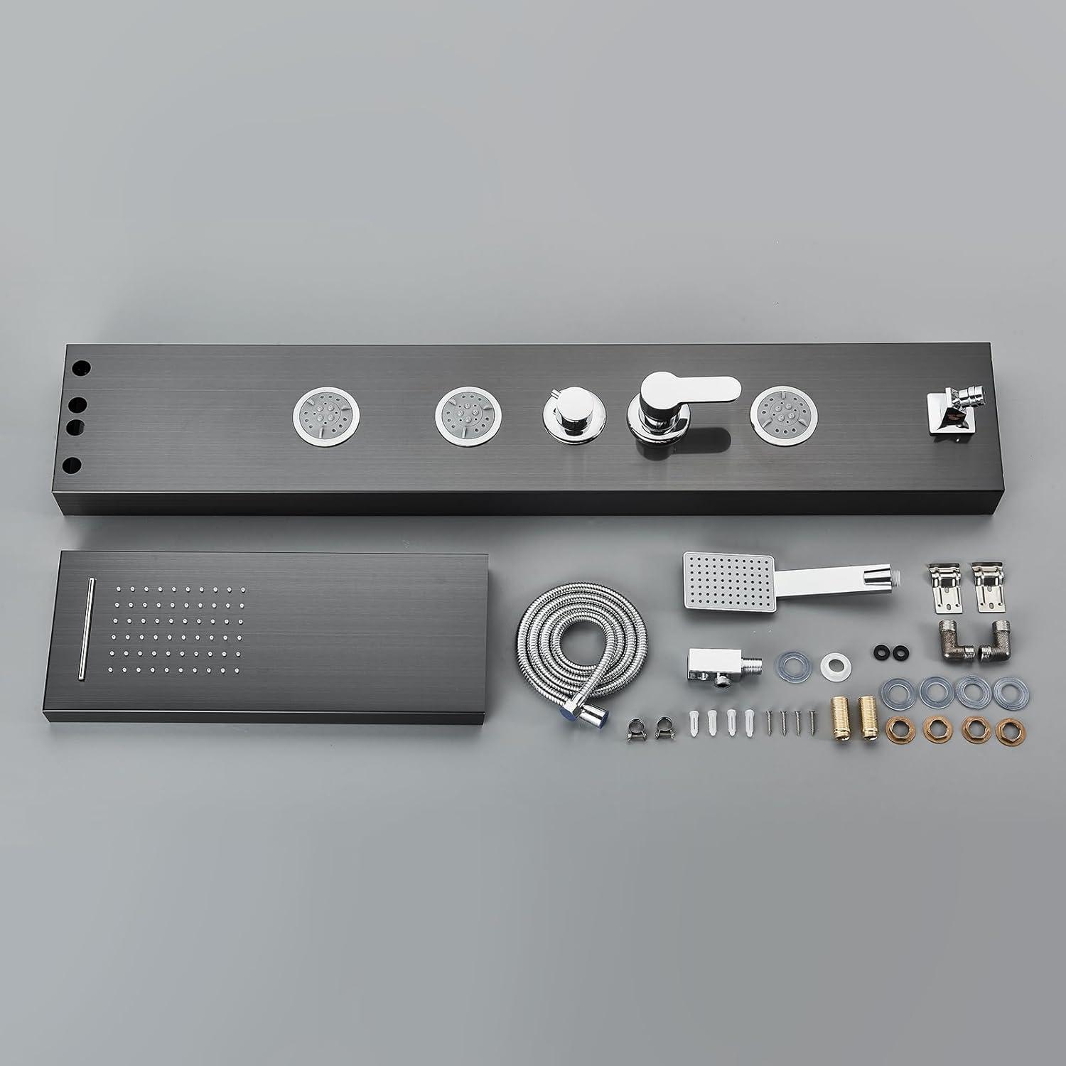 Zovajonia Matte Black Shower System 12 Inches Shower Faucet Set, Rain Shower Head with Handheld Spray Bathroom Wall Mount Shower Fixtures