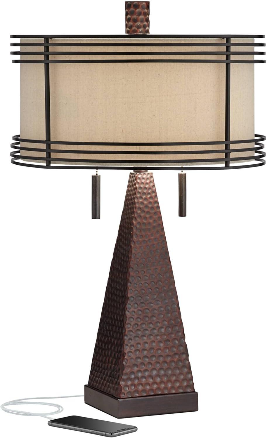 26" Hammered Bronze Industrial Table Lamp with USB Port