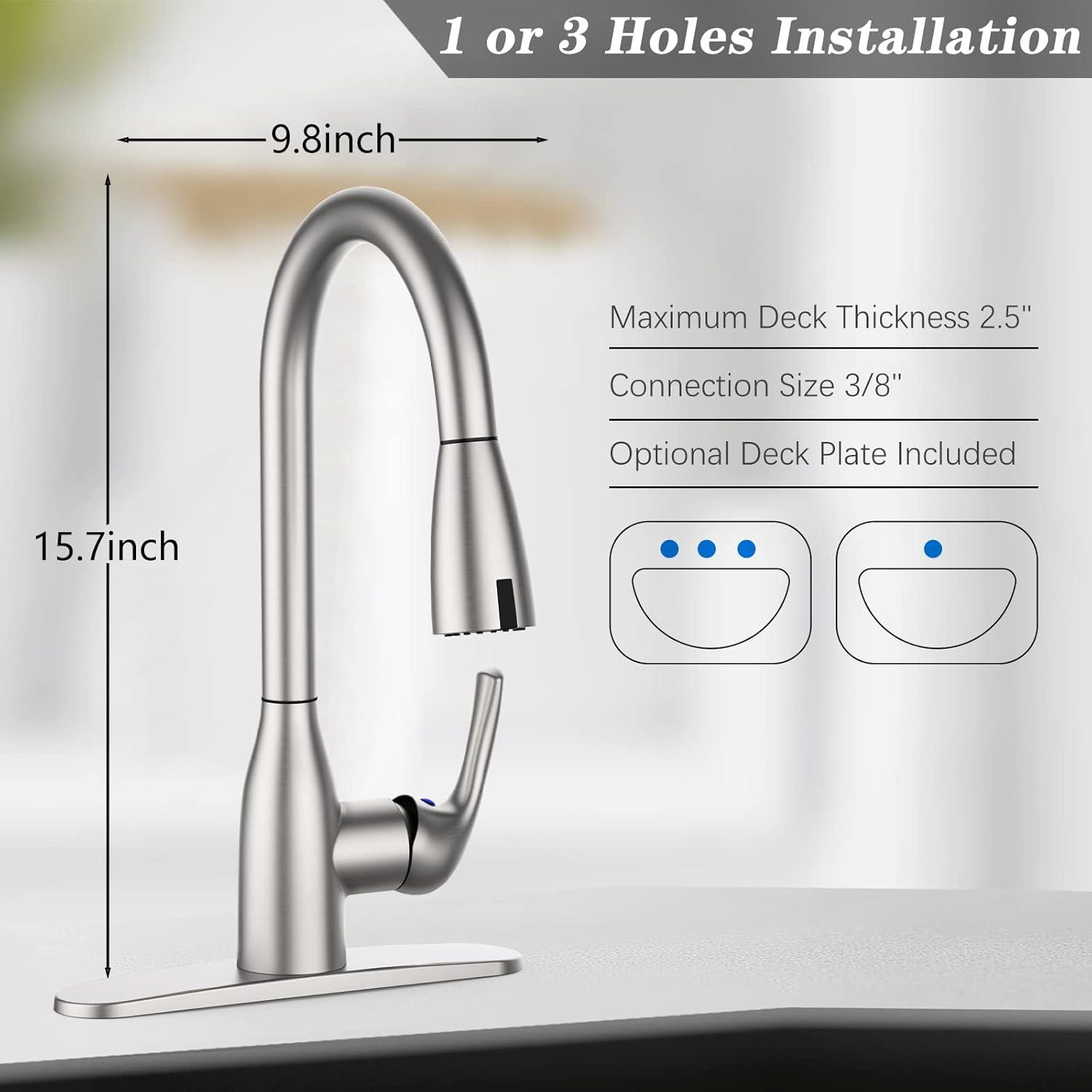 Brushed Nickel Touchless Kitchen Faucet with Pull Down Sprayer