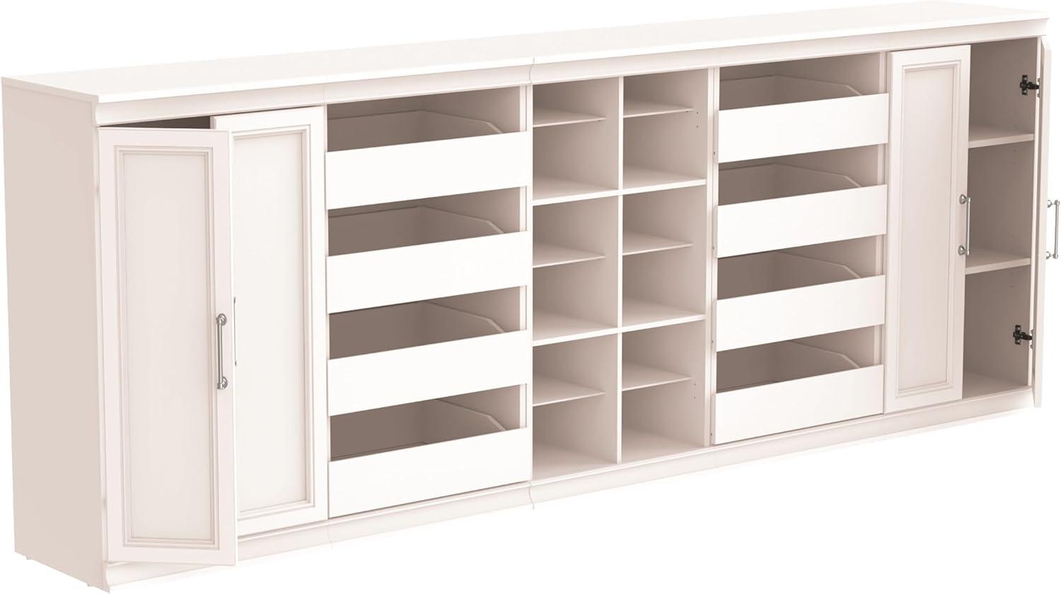 White Modular Storage System with Drawers and Shelves, 107" Wide