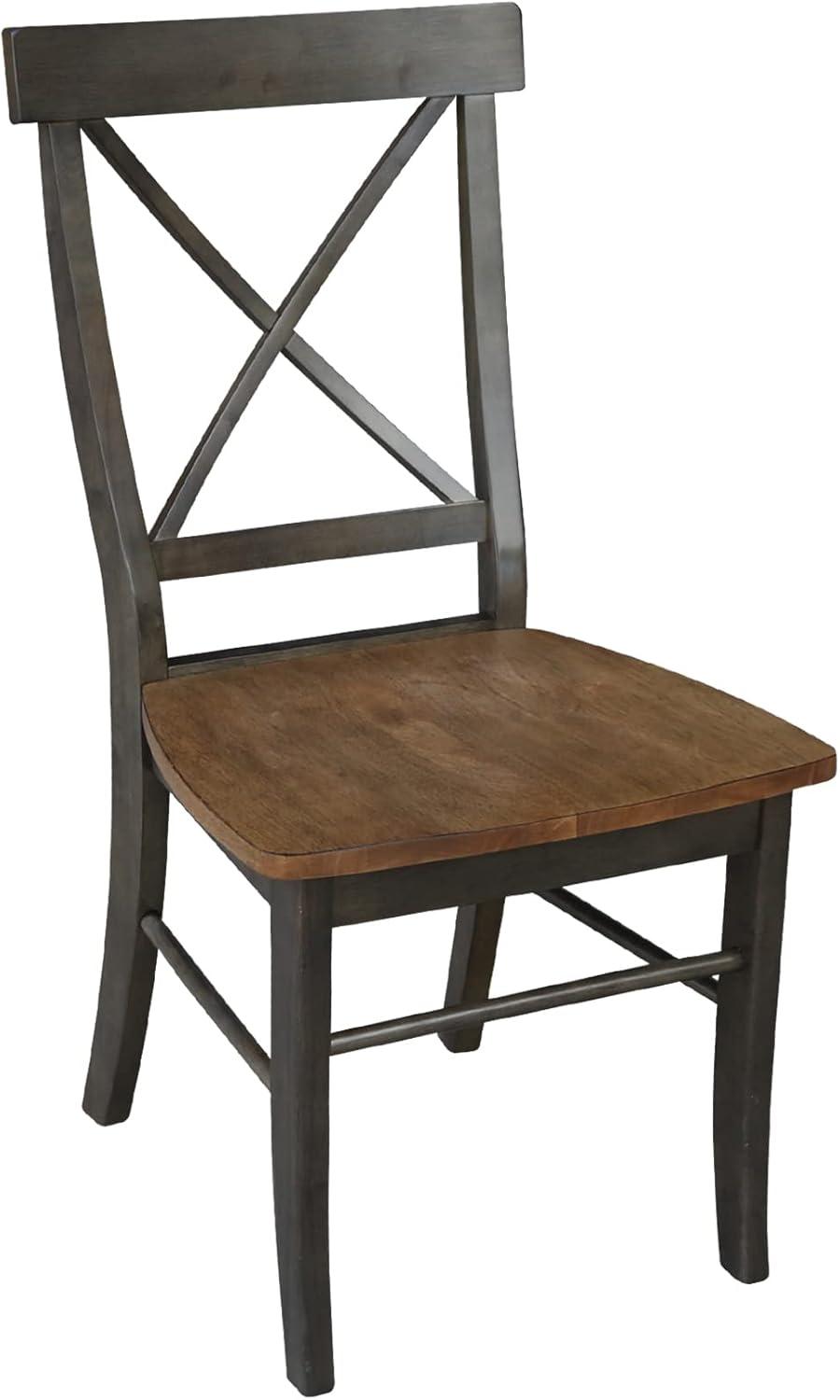 International Concepts Set of 2 X Back Chairs with Wood Seat Hickory Brown: Mid-Century Modern, Hardwood Frame