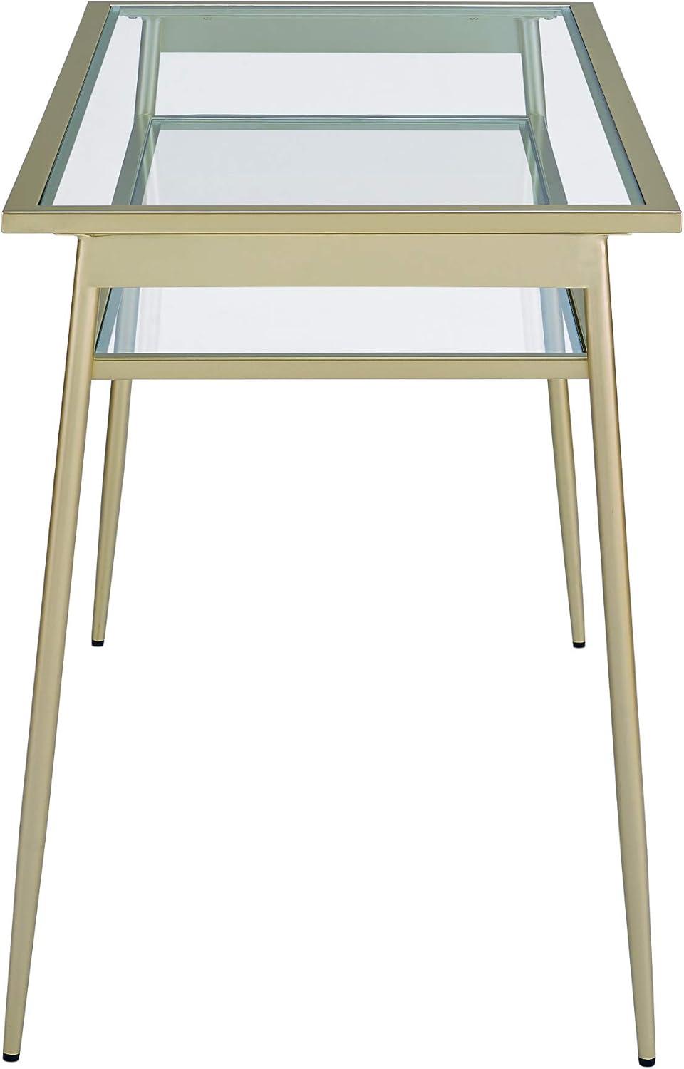 Walker Edison Rayna Tempered Glass & Metal Writing Desk in Clear and Gold