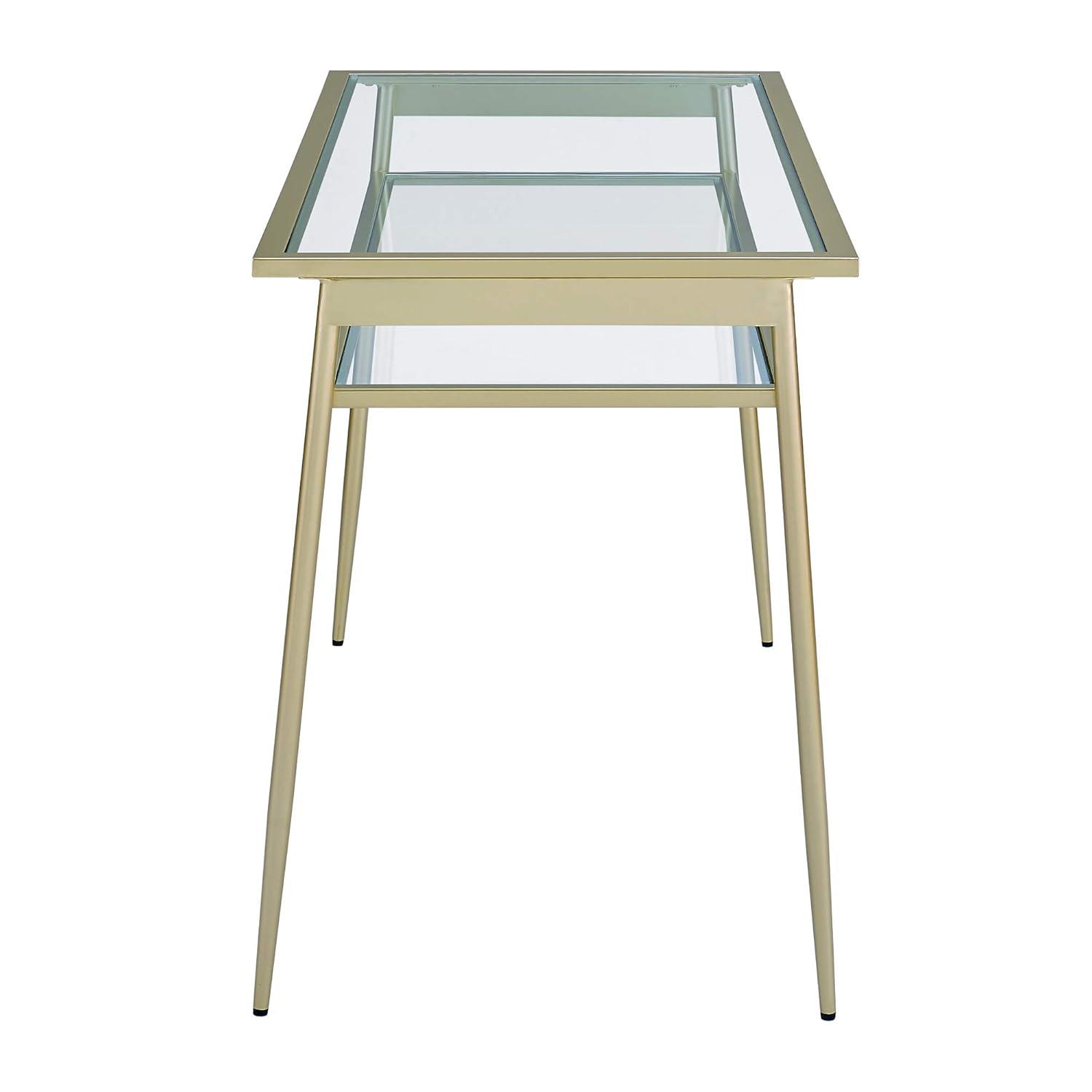 Walker Edison Olivia Contemporary 2 Tier Glass Top Metal Desk, 48 Inch, Gold