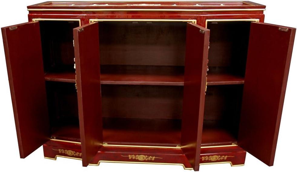 Oriental Furniture Slant Front Cabinet, Red color, 40.00"Wx 32.00"H
