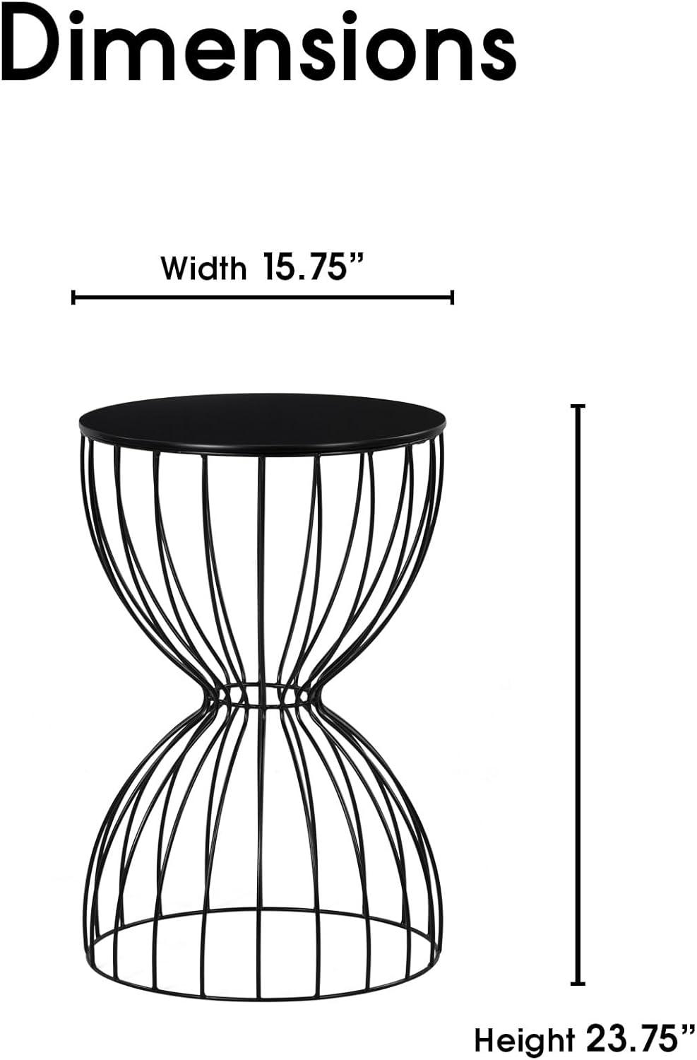 Cami Black Metal and Wood Round End Table