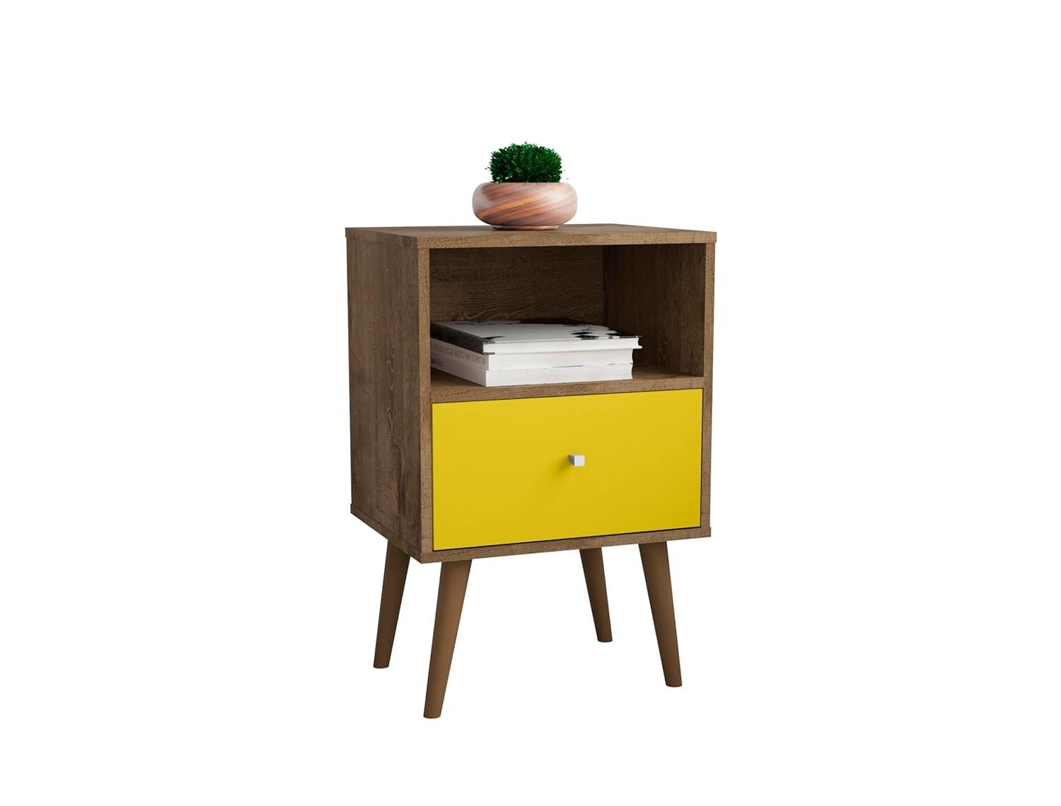 Liberty 1.0 Mid Century Modern Nightstand Rustic Brown/Yellow - Manhattan Comfort