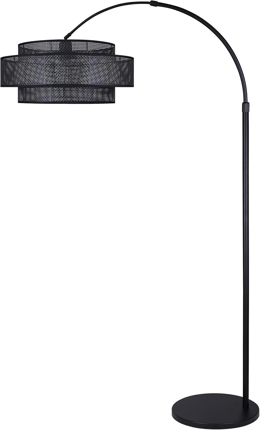 Bellamy 82" Black Arc Floor Lamp with Faux Rattan Shade