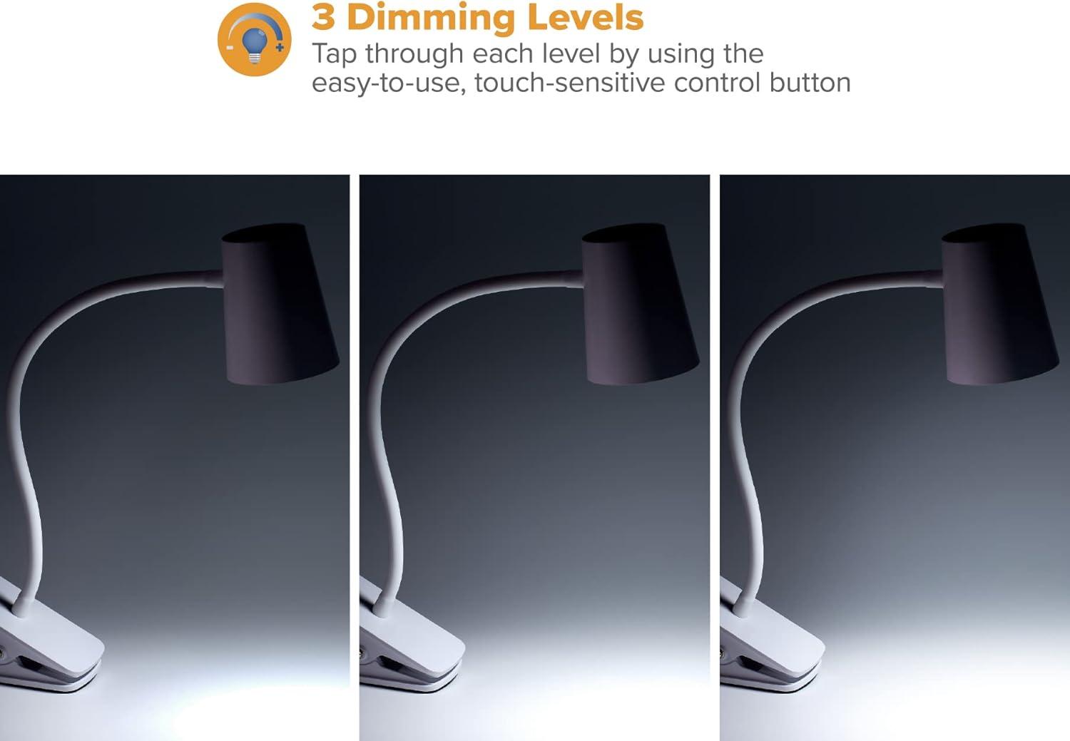 Adjustable LED Clamp Light, 7.48 in. White, Indoor, Desk Lamp