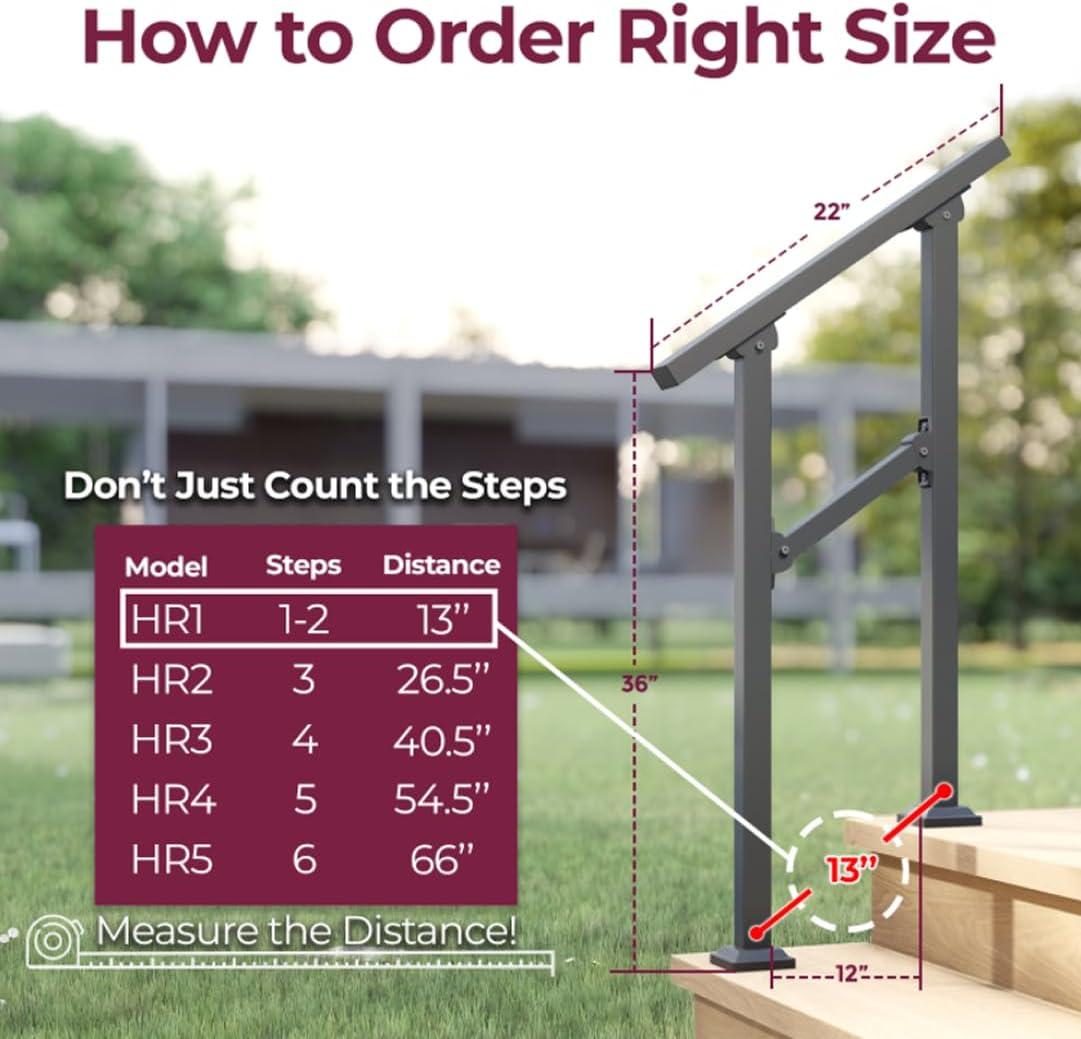 CR Home Hand Rails for Outdoor Steps for Porch, Deck, & Balcony Railing