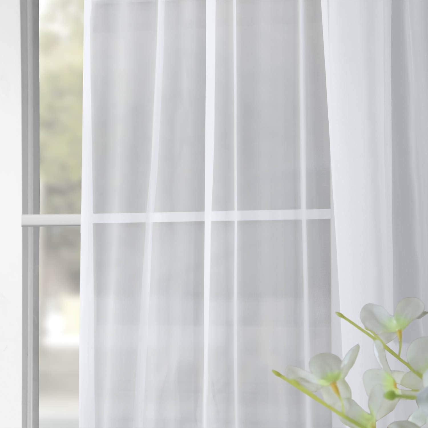 Solid White Sheer Rod Pocket Back Tab Curtains, 50 x 120 Inch