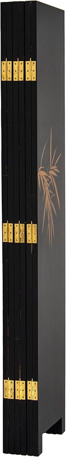 Oriental Furniture 6 ft. Tall Black Lacquer Room Divider - Ching Ming