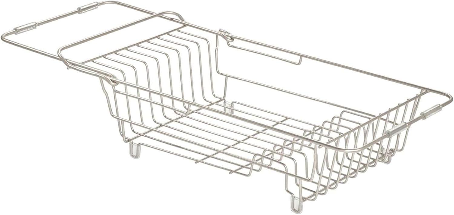 iDESIGN Classico Steel Wire Adjustable Over The Sink/Countertop Dish Drainer Satin: Freestanding Metal Kitchen Rack