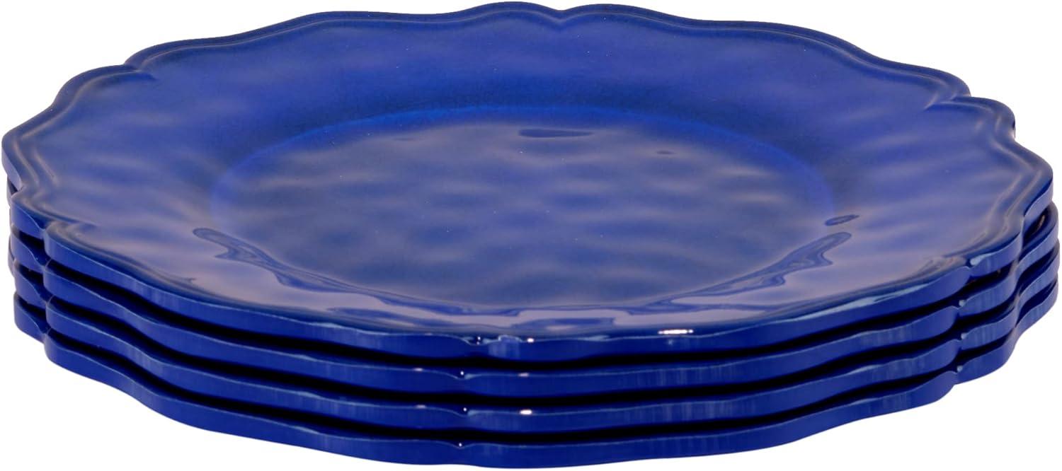 Isabella Blue Melamine Dinner Plates Set of 4 – Lightweight Unbreakable Plates for Indoor Outdoor Dining, Dishwasher Safe, BPA-Free, Great for BBQ, Poolside, Patio, or RV Use