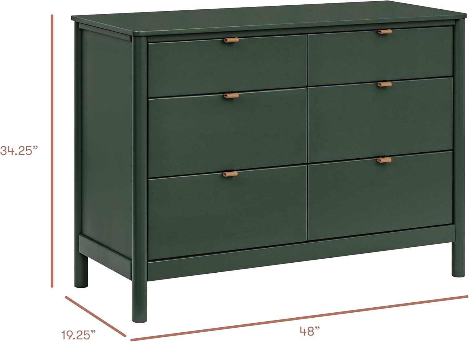 Forest Green 6-Drawer Dresser with Vegan Leather Pulls