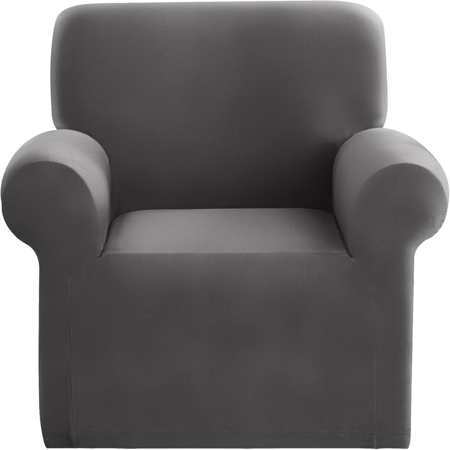 SureFit Hampstead Stretch Velvet Chair Slipcover, One Piece Chair Covers, Charcoal Chair Cover